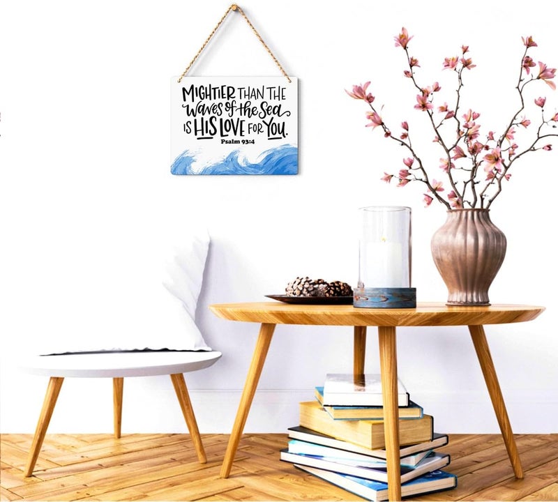 BELLOWDEER Inspirational Nautical Decor Mightier Than The Waves of The Sea Psalm 93:4 Scripture Wooden Hanging Sign Christian Gift for Baby Kids Girl Boy Nursery Teen Room Bible Verse Wall Art 10 x 8 Inches - Image 2